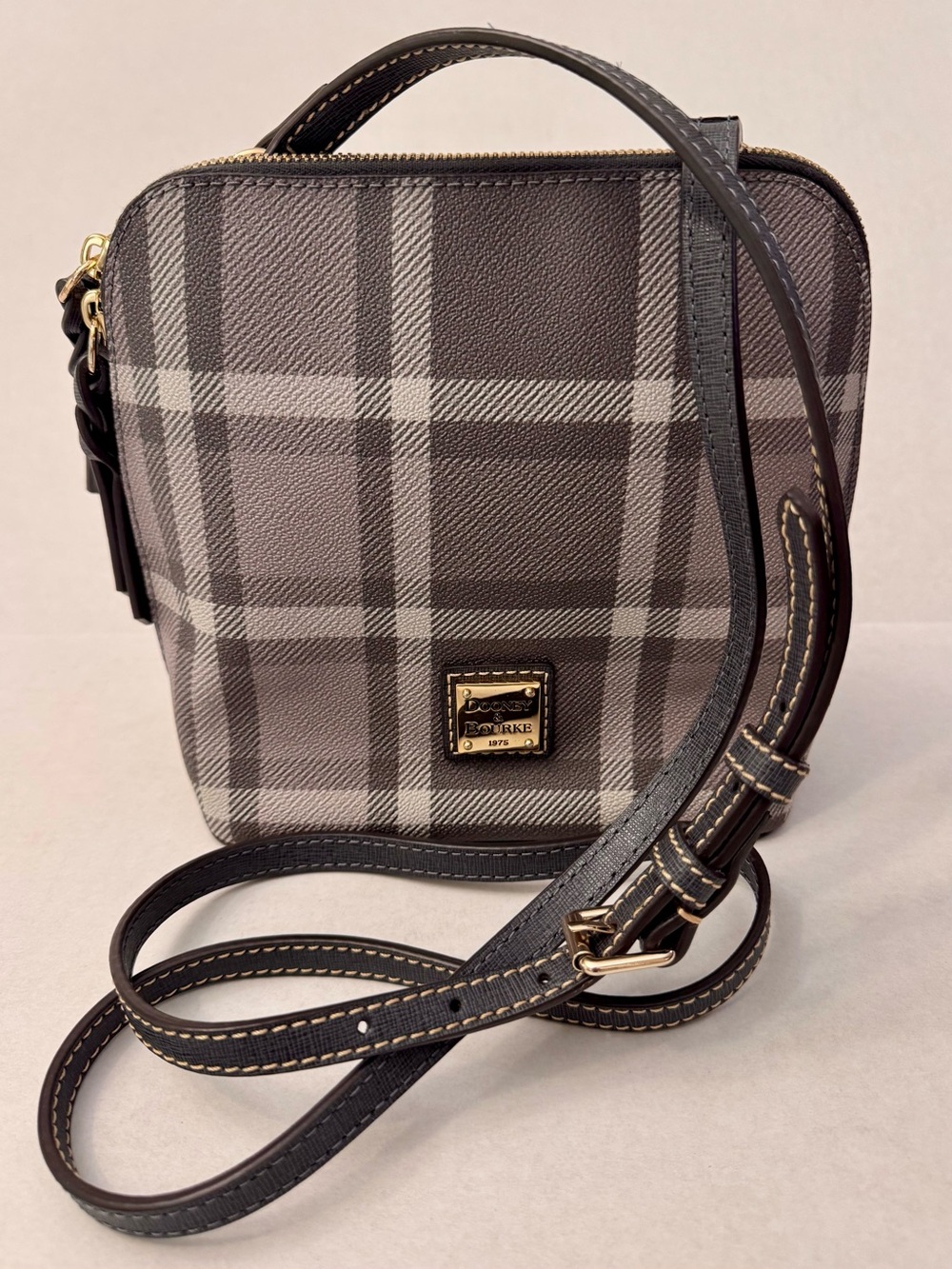 Dooney & Bourke Gray White Plaid Crossbody Bag Cardinal Red Lining